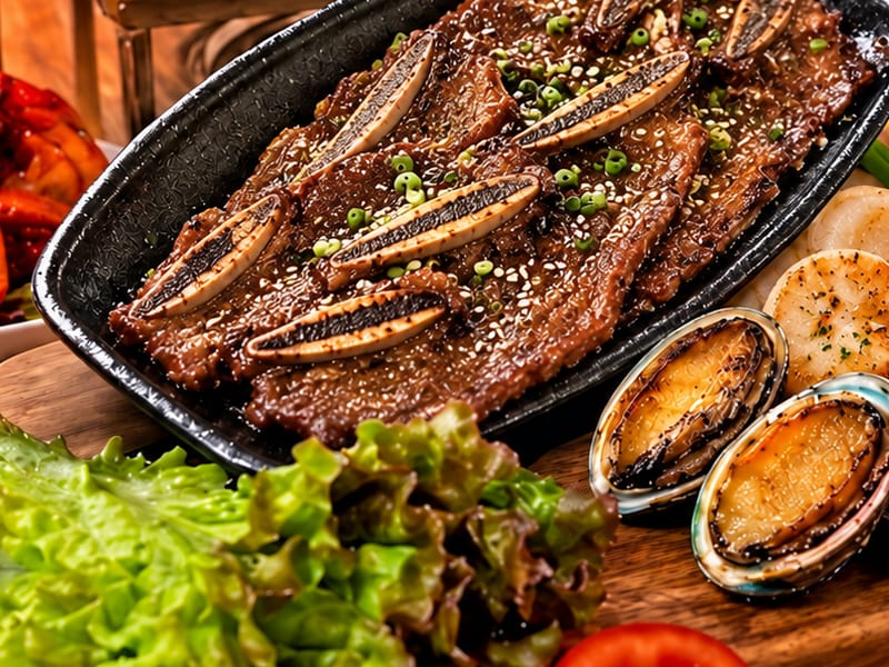 LA갈비와 활전복·관자를 곁들인 LA갈비 관자전복삼합 연출 이미지